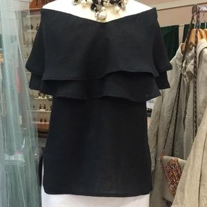 Double Ruffle Offshoulder Linen Top